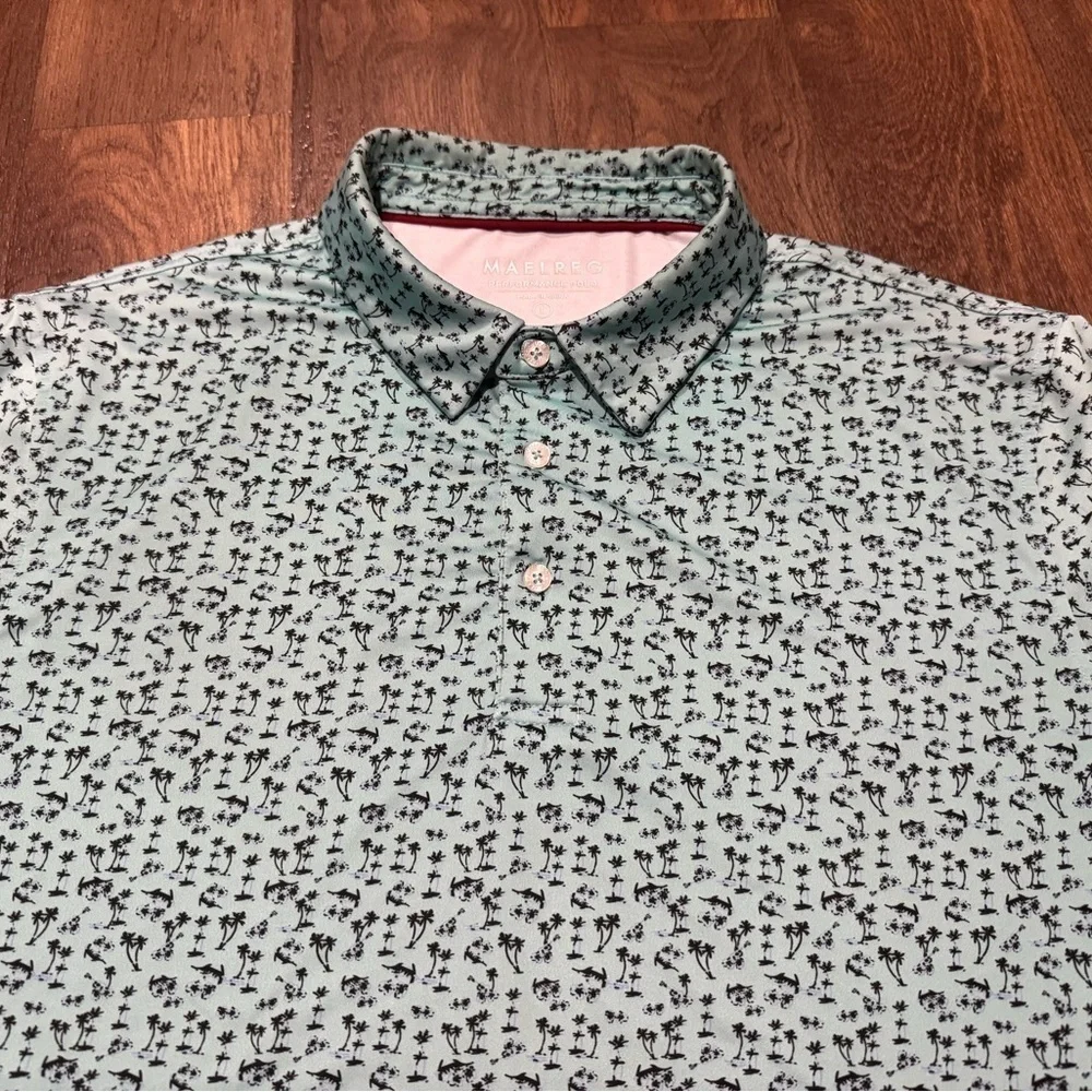 Maelreg Performance Polo Men’s Large Stretch Short Sleeve Golf Casual Palm Fish